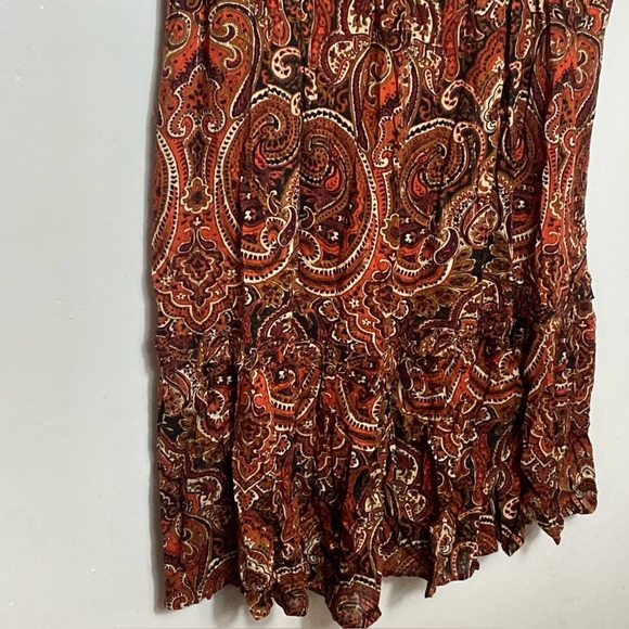 Apricot Paisley Midi Dress with Ruffles Size L - Picture 5 of 13